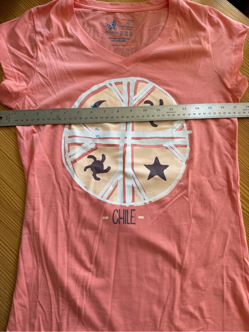NWT Womens Coral Pink V-Neck Graphic Tee, XL fits like a Medium - Picture 6 of 6